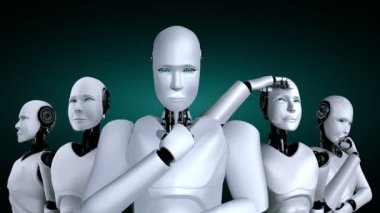 3D rendering of robot hominoid group in concept of future artificial intelligence and 4th fourth industrial revolution .