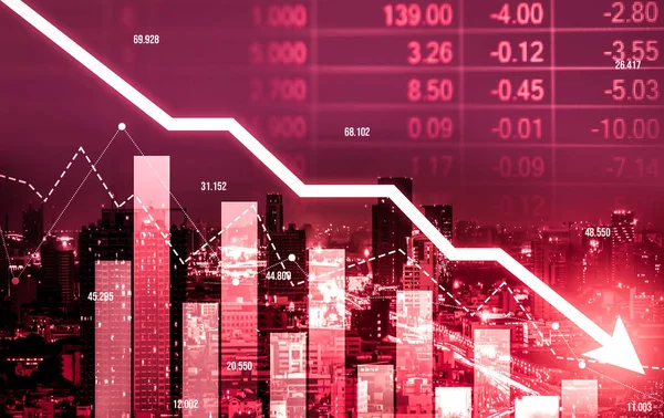 Stock Market Crash Declined Economic Graph Falling Digital Indicators Overlaps — Fotografia de Stock