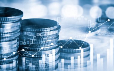 Finans ve para teknolojisi iş refahı ve varlık yönetimi kavramı. Yaratıcı grafik, refah karı elde etmek için değerli varlıklara yatırım yaparak ekonomi ve mali büyümeyi gösteriyor .