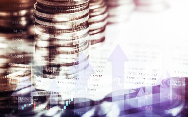 Finans ve para teknolojisi iş refahı ve varlık yönetimi kavramı. Yaratıcı grafik, refah karı elde etmek için değerli varlıklara yatırım yaparak ekonomi ve mali büyümeyi gösteriyor .