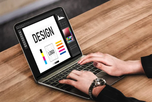 Графическое Дизайнерское Программное Обеспечение Современного Дизайна Веб Страницы Коммерческой Рекламы — стоковое фото