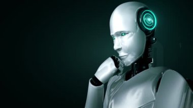 Futuristic robot artificial intelligence huminoid AI programming coding technology development and machine learning concept. Robotic bionic science research for future of human life. 3D rendering.