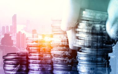 Finans ve para teknolojisi iş refahı ve varlık yönetimi kavramı. Yaratıcı grafik, refah karı elde etmek için değerli varlıklara yatırım yaparak ekonomi ve mali büyümeyi gösteriyor .