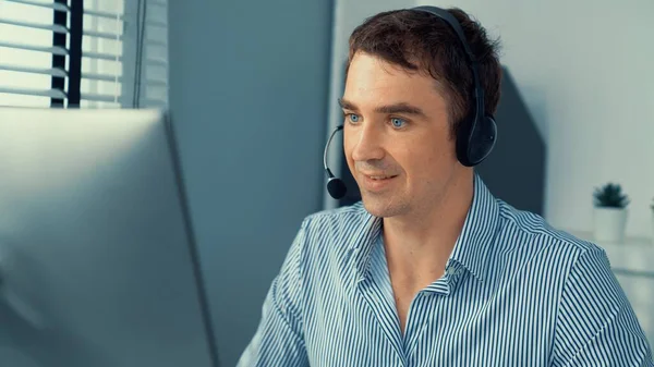 Competent Male Operator Working Customers Office Concept Operator Customer Service — Fotografia de Stock
