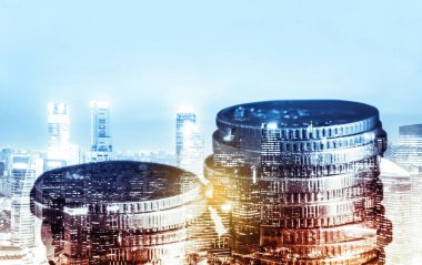 Finans ve para teknolojisi iş refahı ve varlık yönetimi kavramı. Yaratıcı grafik, refah karı elde etmek için değerli varlıklara yatırım yaparak ekonomi ve mali büyümeyi gösteriyor .