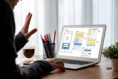 Model mobil uygulama ve web sitesi için UX UI tasarım süreci. Profesyonel uygulama geliştiricisi için kablo grafiğinin yaratıcı prototipi .