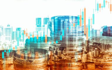 Finans ve para teknolojisi iş refahı ve varlık yönetimi kavramı. Yaratıcı grafik, refah karı elde etmek için değerli varlıklara yatırım yaparak ekonomi ve mali büyümeyi gösteriyor .