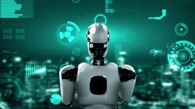 Futuristic robot artificial intelligence huminoid AI for industrial factory technology development and machine learning concept. robotic bionic science research for future of human life. 3D rendering.