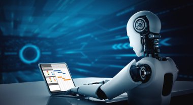 Project planning software for modish business project management on the computer screen showing timeline chart of the team project . 3D illustration