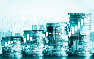 Finans ve para teknolojisi iş refahı ve varlık yönetimi kavramı. Yaratıcı grafik, refah karı elde etmek için değerli varlıklara yatırım yaparak ekonomi ve mali büyümeyi gösteriyor .