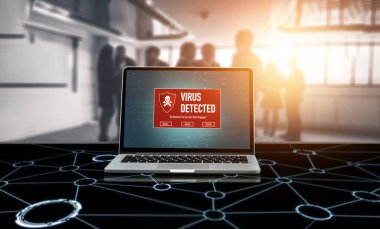 Bilgisayar ekranındaki virüs uyarısı mobil siber tehdit, hacker, bilgisayar virüsü ve kötü amaçlı yazılım tespit edildi