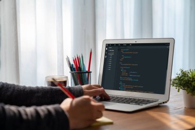 Model uygulama ve program kodlaması için bilgisayar ekranında yazılım geliştirme programlama