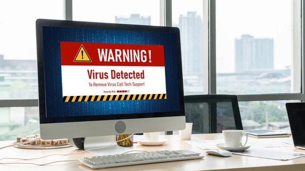 Avviso Allarme Virus Sullo Schermo Del Computer Rilevato Modish Cyber — Foto Stock