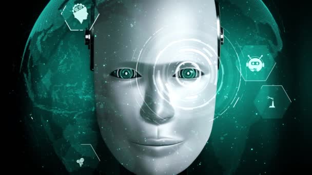 Robot Hominoïde Face Gros Plan Avec Concept Graphique Intelligence Artificielle — Video