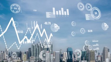 İş verileri analitik arayüzü akıllı şehrin üzerinde uçuyor ve iş zekasının geleceğini değiştiriyor. Stratejik plan için büyük verileri analiz etmek için bilgisayar yazılımı ve yapay zeka kullanılır .