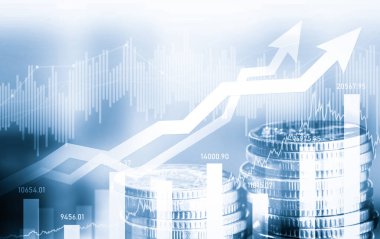 Finans ve para teknolojisi iş refahı ve varlık yönetimi kavramı. Yaratıcı grafik, refah karı elde etmek için değerli varlıklara yatırım yaparak ekonomi ve mali büyümeyi gösteriyor .