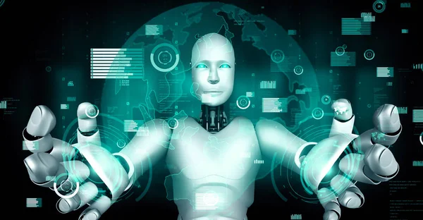 Future Financial Technology Controll Robot Huminoid Uses Machine Learning Artificial — ストック写真