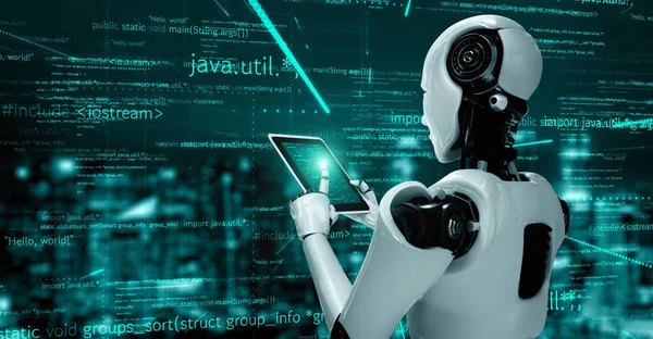 Futuristic Robot Artificial Intelligence Huminoid Programming Coding Technology Development Machine — Stockfoto