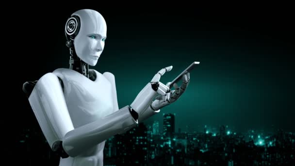 Future Financial Technology Controll Robot Huminoid Uses Machine Learning Artificial — Αρχείο Βίντεο