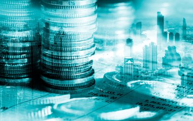 Finans ve para teknolojisi iş refahı ve varlık yönetimi kavramı. Yaratıcı grafik, refah karı elde etmek için değerli varlıklara yatırım yaparak ekonomi ve mali büyümeyi gösteriyor .