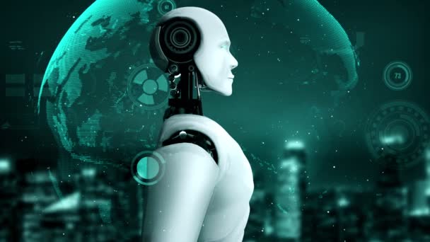 Futuristic Robot Artificial Intelligence Huminoid Industrial Factory Technology Development Machine — Video Stock