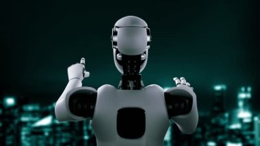 Future financial technology controll by AI robot huminoid uses machine learning and artificial intelligence to analyze business data and give advice on investment and trading decision . 3D rendering .