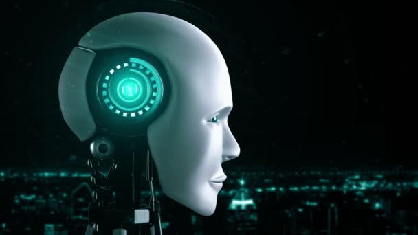 Futuristic Robot Artificial Intelligence Huminoid Transportation Analytic Technology Development Machine — Stockvideo