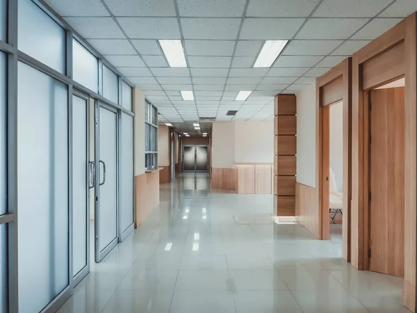 Empty Hospital Interior Corridor Hallway Sterile Floor Reduce Disease Enhance — Stockfoto