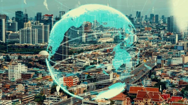 Conexión Global Alteración Red Internet Smart City Concepto Futura Conexión — Foto de Stock