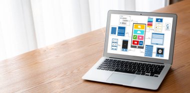 Model mobil uygulama ve web sitesi için UX UI tasarım süreci. Profesyonel uygulama geliştiricisi için kablo grafiğinin yaratıcı prototipi .