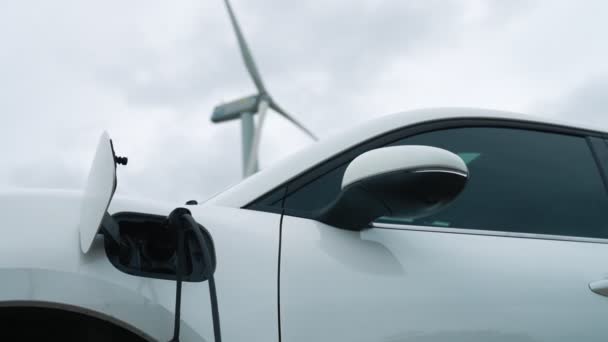 Fortschrittliches Zukunftskonzept Für Die Energieinfrastruktur Elektrofahrzeuge Werden Einer Ladestation Aufgeladen — Stockvideo
