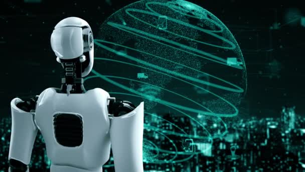 Futuristic Robot Artificial Intelligence Huminoid Transportation Analytic Technology Development Machine — стоковое видео