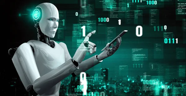 Futuristic Robot Artificial Intelligence Huminoid Programming Coding Technology Development Machine —  Fotos de Stock