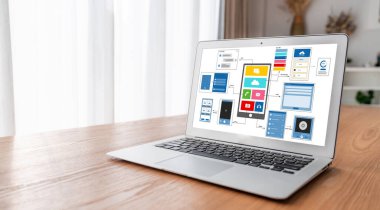 Model mobil uygulama ve web sitesi için UX UI tasarım süreci. Profesyonel uygulama geliştiricisi için kablo grafiğinin yaratıcı prototipi .