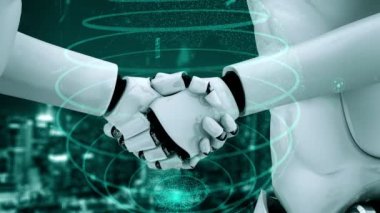 Internet connection controlled by AI robot huminoid and machine learning process to analyze data connectivity and cyber security . 3D rendering .