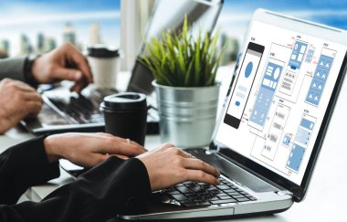 Model mobil uygulama ve web sitesi için UX UI tasarım süreci. Profesyonel uygulama geliştiricisi için kablo grafiğinin yaratıcı prototipi .