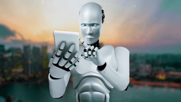 Futuristic Robot Artificial Intelligence Huminoid Transportation Analytic Technology Development Machine — стоковое видео