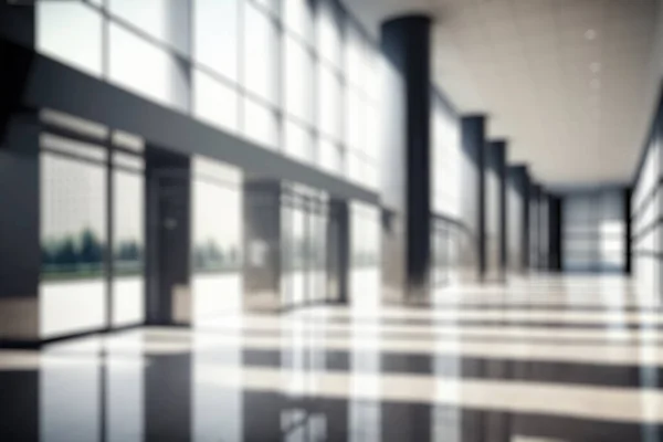 Blur background of empty entrance hall of modern public station or large convention center lobby . Contemporary beautiful office hallway with bright and clean composition