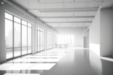 Blur background of empty modern office background . Workspace interior design white color . Clean and bright office gallery background