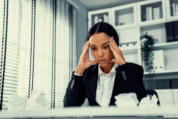 Competent Female Employee Who Has Become Completely Exhausted Result Overburdened — Fotografia de Stock