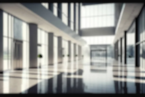 Blur background of empty entrance hall of modern public station or large convention center lobby . Contemporary beautiful office hallway with bright and clean composition