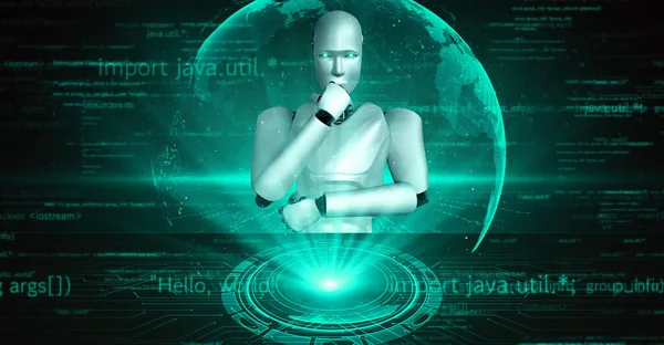 Futuristic Robot Artificial Intelligence Huminoid Programming Coding Technology Development Machine — ストック写真