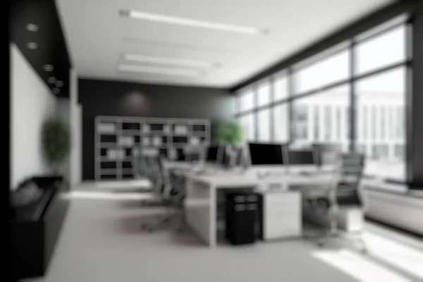 モダンなオフィスインテリアデザインのぼかし背景 創造的なビジネスのための現代的なワークスペース — ストック写真