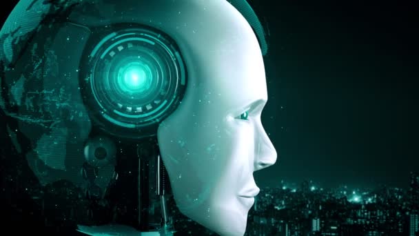 Robot Hominoïde Face Gros Plan Avec Concept Graphique Intelligence Artificielle — Video