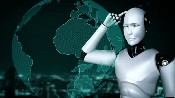 Future Financial Technology Controll Robot Huminoid Uses Machine Learning Artificial — Video Stock