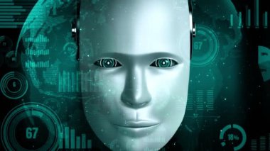 Future financial technology controll by AI robot huminoid uses machine learning and artificial intelligence to analyze business data and give advice on investment and trading decision . 3D rendering .