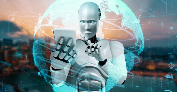 Futuristic Robot Artificial Intelligence Huminoid Transportation Analytic Technology Development Machine — Stockfoto