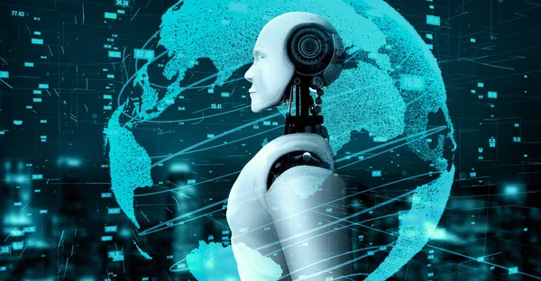 Futuristic Robot Artificial Intelligence Huminoid Data Analytic Technology Development Machine — Stock Photo, Image