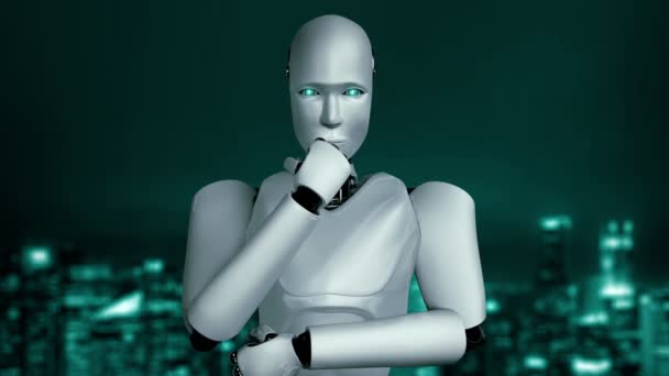 Internet Connection Controlled Robot Huminoid Machine Learning Process Analyze Data — Αρχείο Βίντεο