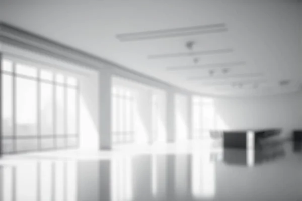 空の近代的なオフィスの背景をぼかす ワークスペースのインテリアデザイン白の色 清潔で明るいオフィスギャラリーの背景 — ストック写真